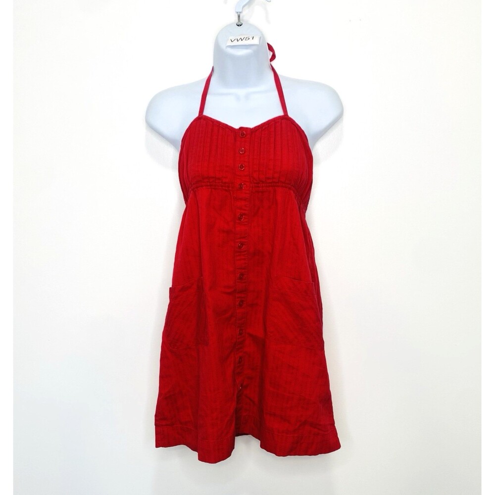 Vintage Y2K Anchor Blue 100% Cotton Red Halter Dress Bella Swan Elena Gilbert SM